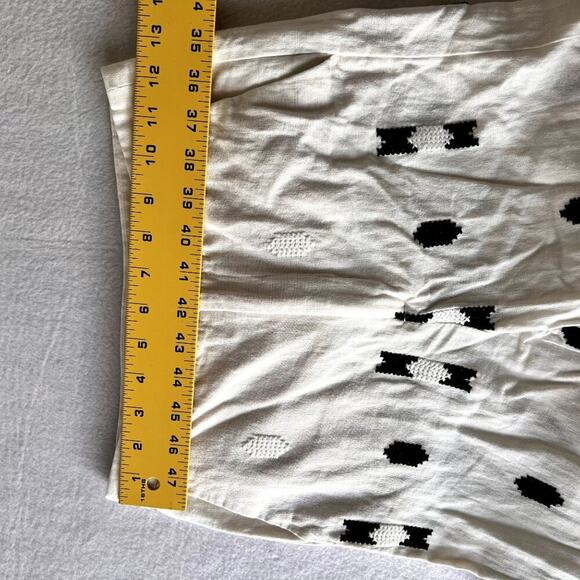 Zara Pants Womens High Rise X-Small Embroidered White Green Linen Blend - Picture 9 of 13